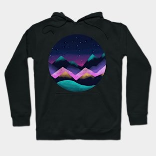 Navy Blue, Teal, Pink & Gold Watercolour Style Mountain Scene at Sunset Hoodie